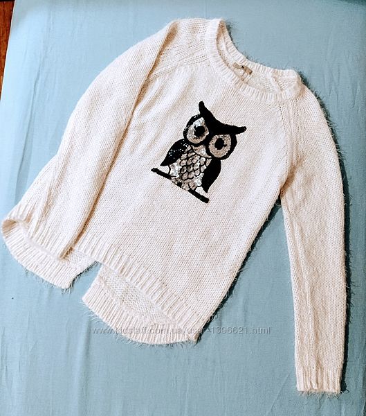 Теплый свитерок с совой для девочки 12-14 лет или XS 146-156 см