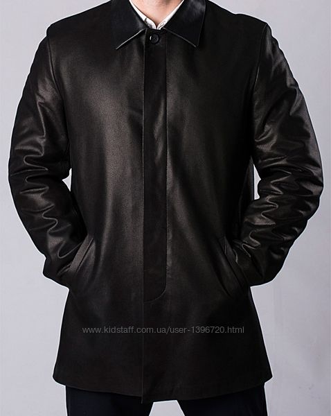  Натуральне шкіряне напівпальто чоловіче куртка френч чорного кольору