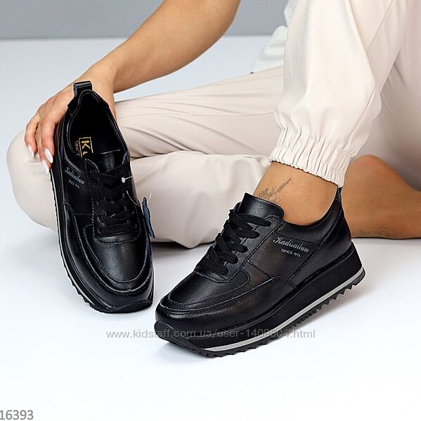 Чорні шкіряні кросівки Way , черные кожаные женские кроссовки 36-38р 