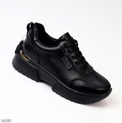Чорні шкіряні жіночі кросівки Calm, чорні кросовки 37-41р код 16380