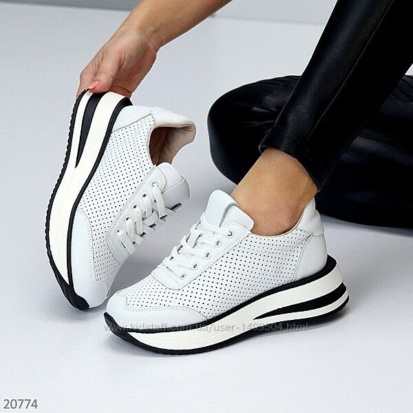 Білі шкіряні кросівки Fiore перф, белые кожаные кроссовки 36-40р код 20774