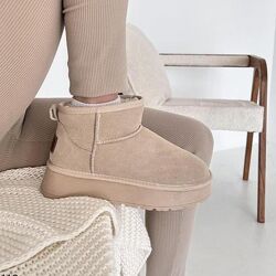 Бежеві уггі на платформі, угги бежевые на платформе, 40р код 0116