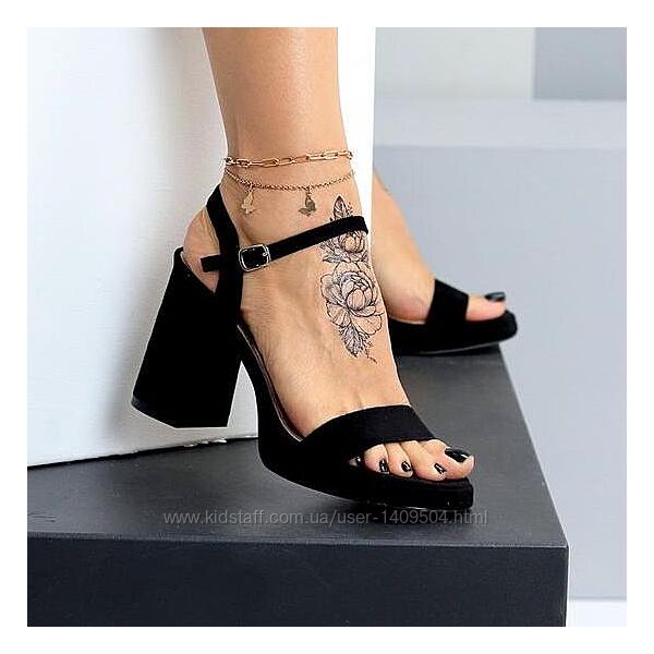 Чорні босоніжки на каблуку, нарядные босоножки на каблуке 38р-25 код 21658