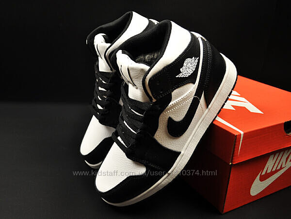 кросівки зимові Nike Air Jordan 1 чорні з білим 36-41р