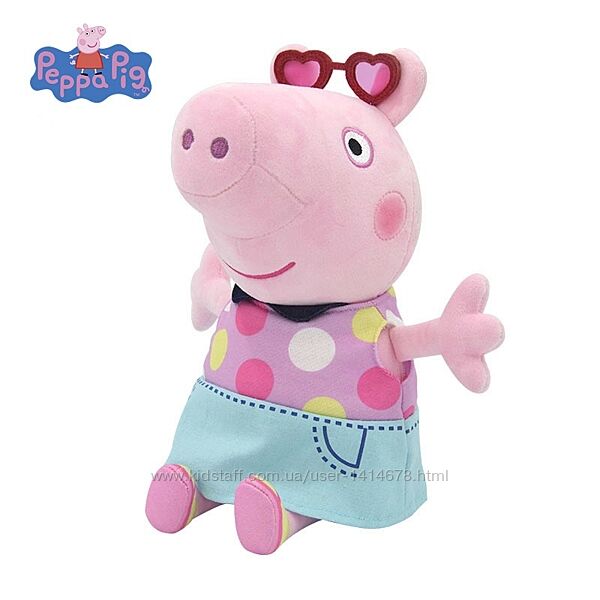 Мяка іграшка Свинка Пеппа Peppa Pig в яскравій сукні в горошок 25 см