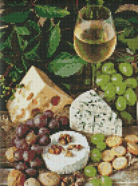 Алмазна мозаїка AMO7378 Біле вино із сиром, 30x40см Ідейка на підрамнику