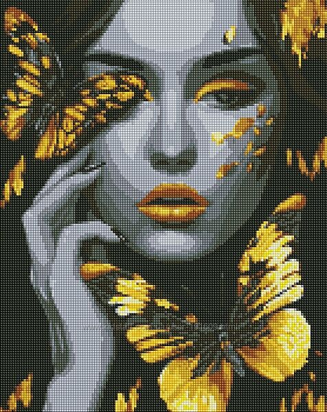 Алмазна мозаїка AMO7723 Дівчина із золотими метеликами artselenaua, 40х50см Ідейка на підрамнику