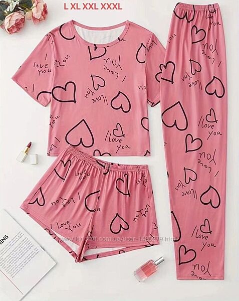 Пижама тройка. в комплекте футболка, шорты и штаны