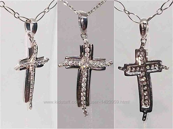 Крест бриллиант крестик кулон діамант Белое золото 750