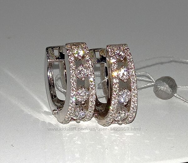 Сережки кольца бриллиант 0,53Сt Дорожки Конго діамант белое золото 585 