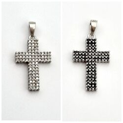 Крестик серебряный двухсторонний белый чёрный цирконий Хрестик серебро 925 