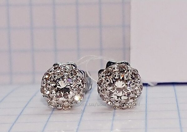 Сережки Бриллиант пуссеты гвоздики Малинки діаманти на 0,64Ct белое золото 