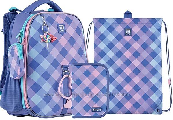Набір Kite рюкзак пенал сумка для взуття SET K24-531M-2 Purple Chequer