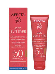 Apivita  крем для лица spf 50 от пигментных  с тональным эффектом  Golden 