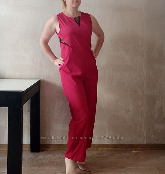 Летний красный брючный комбинезон, M-L