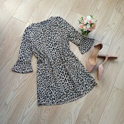 Серое платье в анималистический принт, леопардовое, S