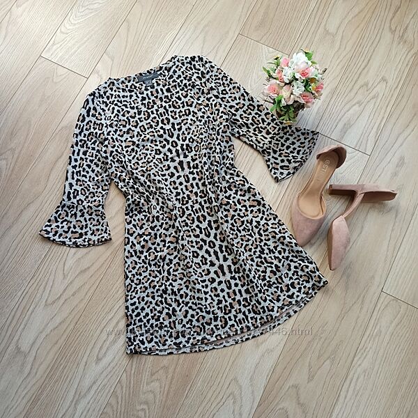 Серое платье в анималистический принт, леопардовое, S