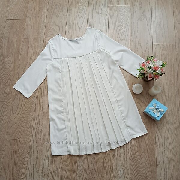 Свободное белое платье плиссе, трапеция, М