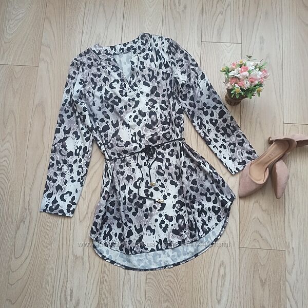 Длинная легкая блуза в анималистический принт, L-XL