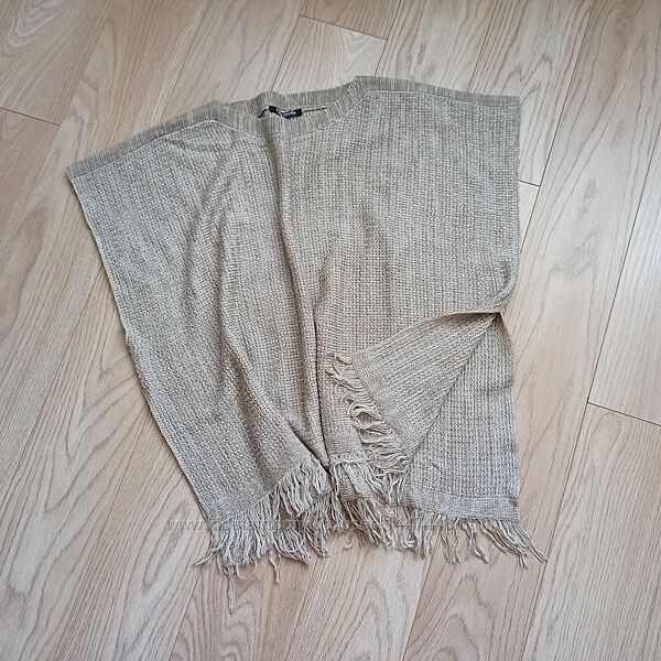 Теплая вязанная накидка, пончо с бахромой