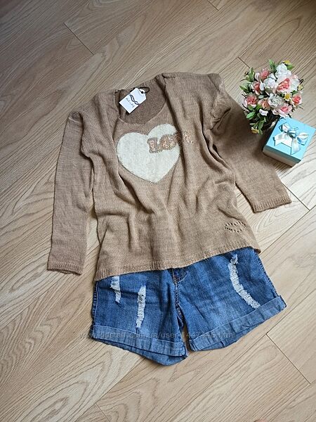 Бежевий светр із хутряним серцем, М-L