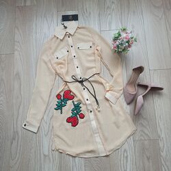 Бежева шифонова довга блуза, М