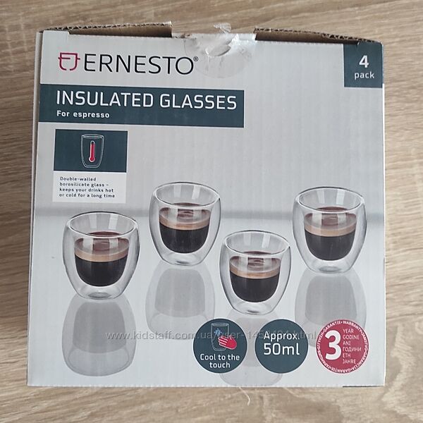 Набор чашек стаканы для эспрессо Ernesto с двойными стенками 4 шт.