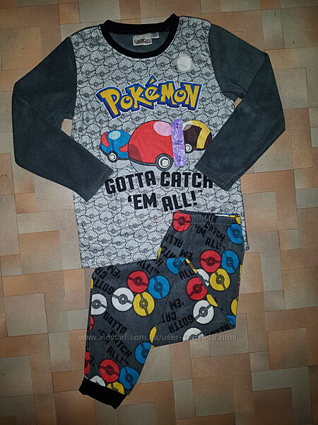 Теплый комплект флис Pokemon, пижама Primark 7-8 лет 128 см