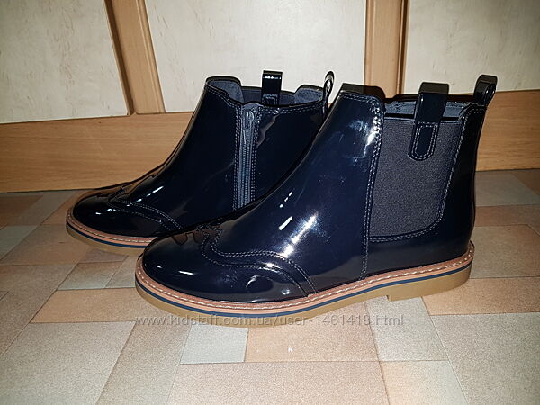 Ботинки Zara челси лаковые 38 р-р 24,5 см темно синие