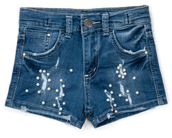 Модные стрейчевые джинсовые шорты с жемчужными бусинами. Два вида.