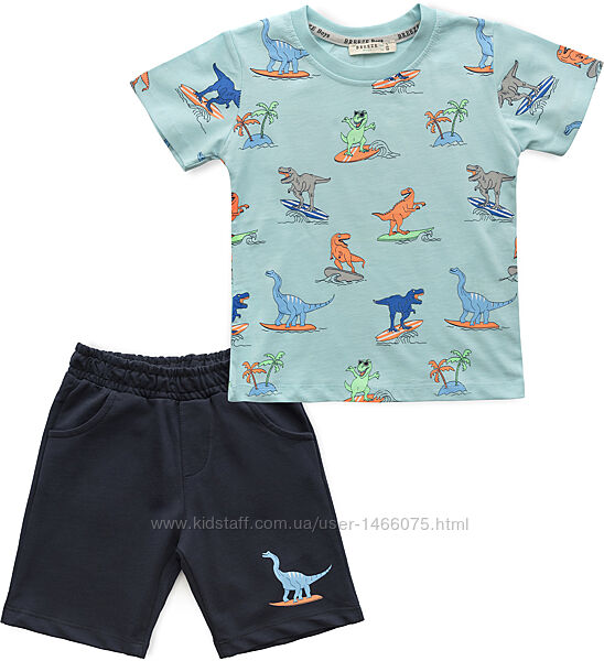 Симпатичный летний комплект с яркими динозавриками для мальчика.