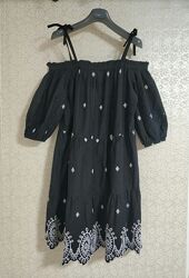 Натуральный сарафан платье а-силует вышивка ришелье на плечи бренд h&m, р 10