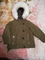 Теплая куртка-парка с мехом на малышку zara
