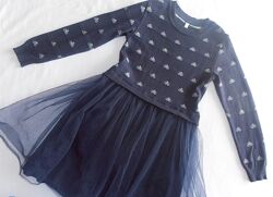 Трикотажна темно-синя сукня з фатіновою спідницею на зріст 128 см Tophat