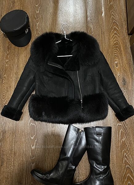 Приголомшлива натуральна дублянка в стилі фенді шкіра та хутро песець