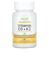 Super nutrition simplyone, вітаміни d3 і k2, 60 рослинних капсул