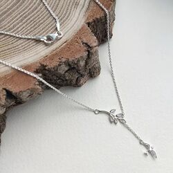 Срібне кольє Природа у вигляді листочків та пташки