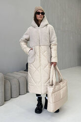 Женское стильное пальто. Меховое комбинированное деми-зима-еврозима пальто.