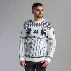 Мужской шерстяной свитер с оленями. Новогодний мужской свитер. Разные цвета
