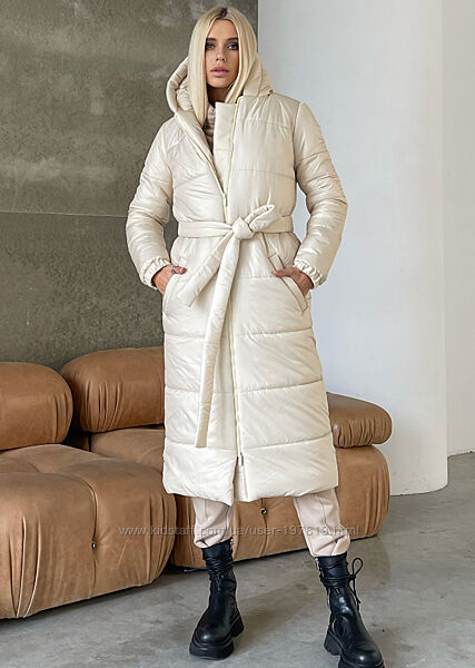 Длинное стеганное зимнее пальто оверсайз. Разные размеры и цвета. 