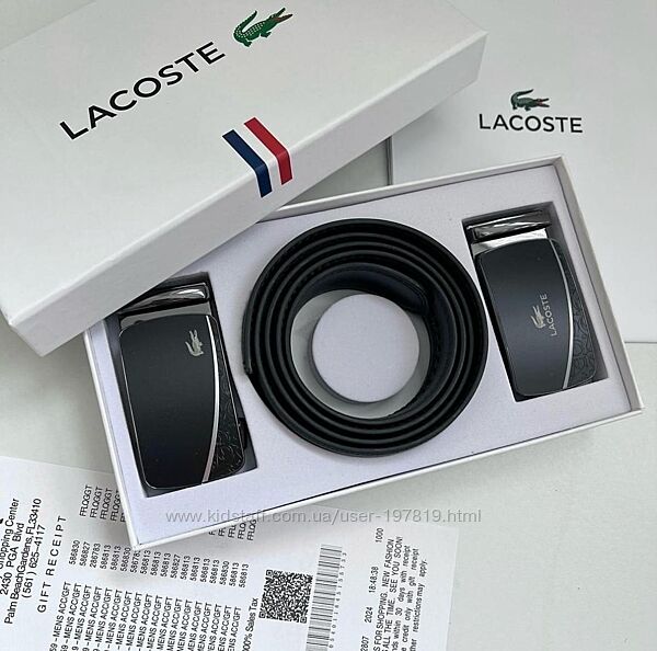 Двухсторонний кожаный ремень с двумя пряжками Lacoste. Шкіряний ремінь. NEW