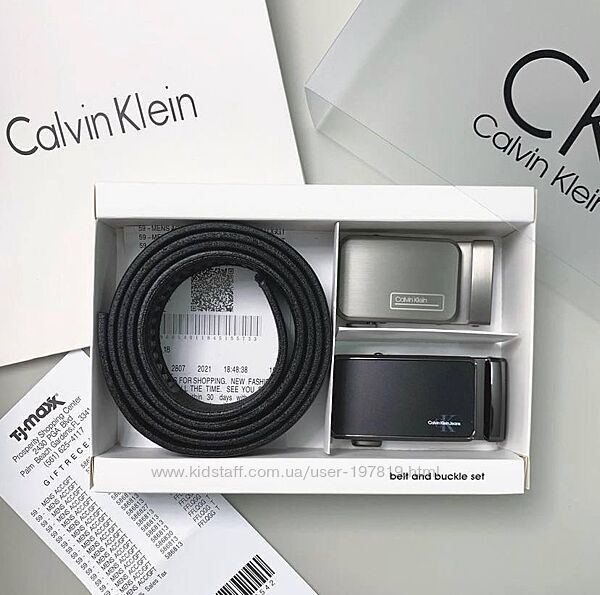 Двухсторонний кожаный ремень с двумя пряжками автомат Calvin Klein. Подарок