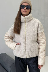 Женская стильная куртка. Меховая стеганная демисезонная зимняя курточка.