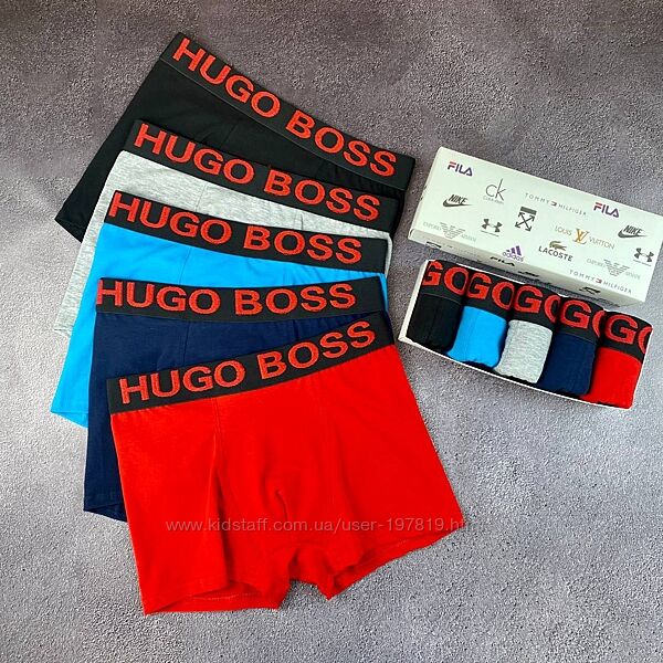 Набор 5 шт. Трусы боксеры мужские Hugo Boss. Труси чоловічі Hugo Boss. NEW