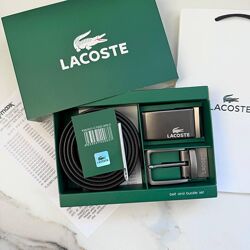 Двухсторонний кожаный ремень с двумя пряжками Lacoste. Шкіряний ремінь. NEW