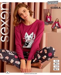 Пижама женская турецкая ТМ SEXEN. Пижамы для девушек, женщин S-XL. Хлопок