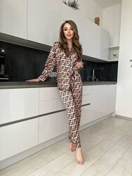Женская сатиновая пижама, домашний костюм Fendi. Сатинова піжама Fendi. NEW