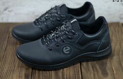 E21 Чоловічі чорні шкіряні кросівки мужские кожаные черные кроссовки