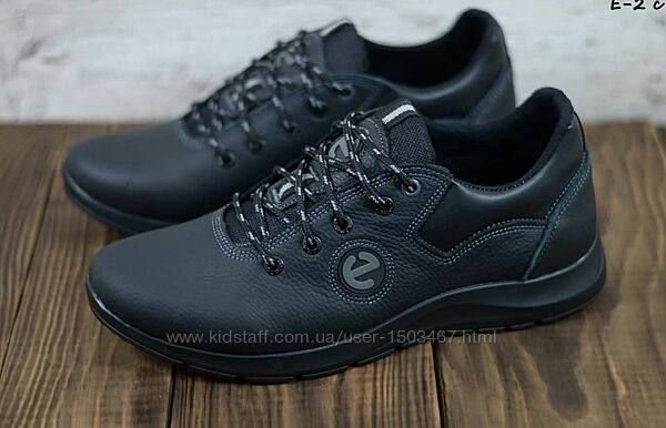 E21 Чоловічі чорні шкіряні кросівки мужские кожаные черные кроссовки