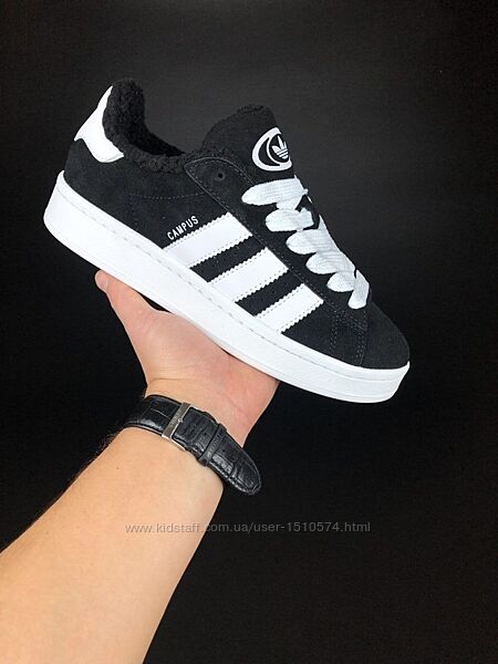 р.37-41 Кроссовки Adidas Campus черно/белые зима KS 11899